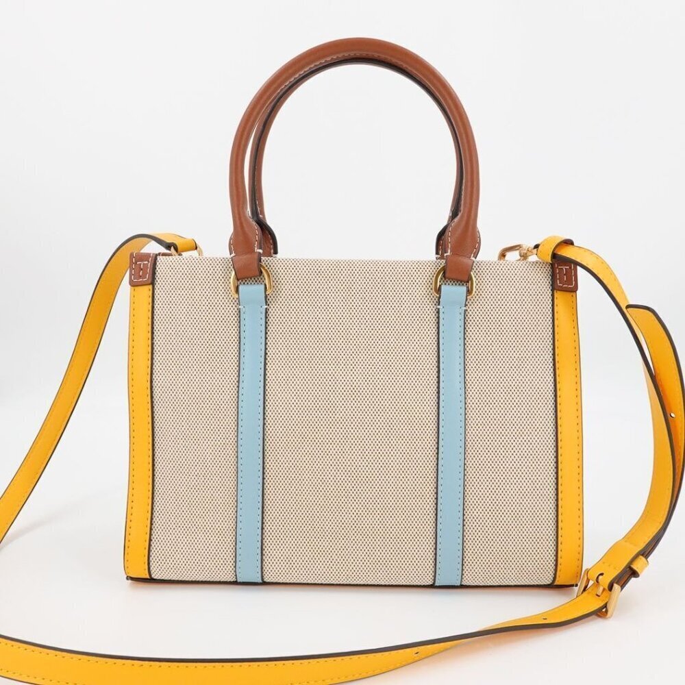 Tory Burch Blake Canvas Small Tote Blue Gold - Picture 5 of 12